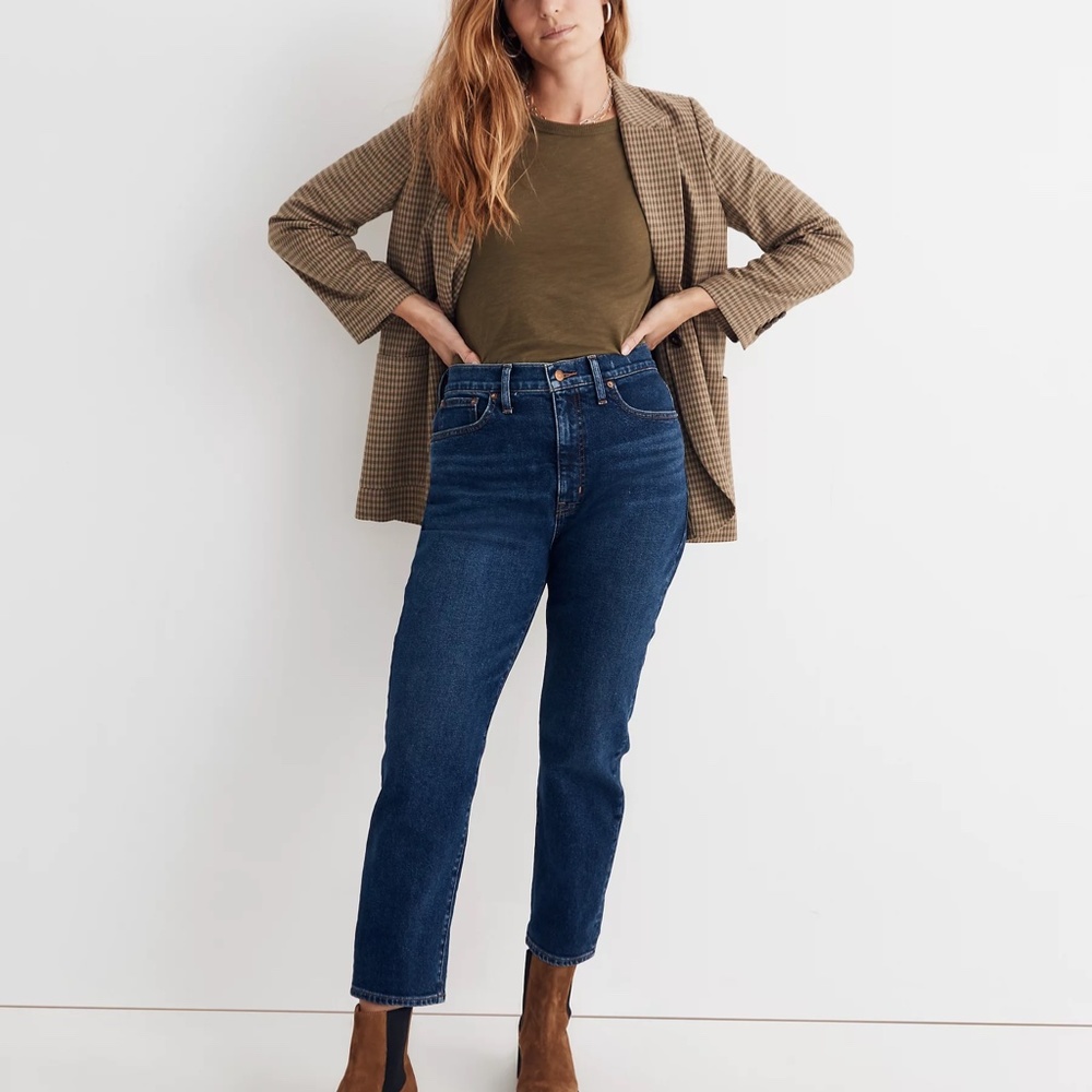 NWT MADEWELL The Mom Jean - Hoover Wash - P26 Petite 26 - High Rise - Dark Blue